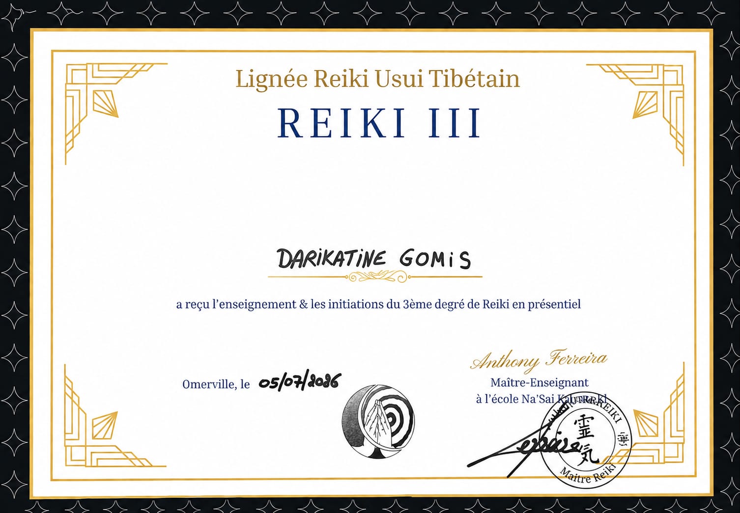 Diplôme Reiki III Tibétain